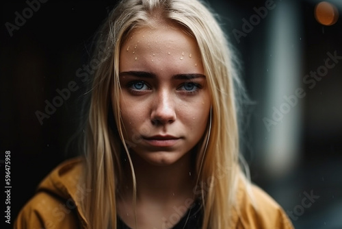 young adult woman or teenager girl is sad or nearly crying. Generative AI