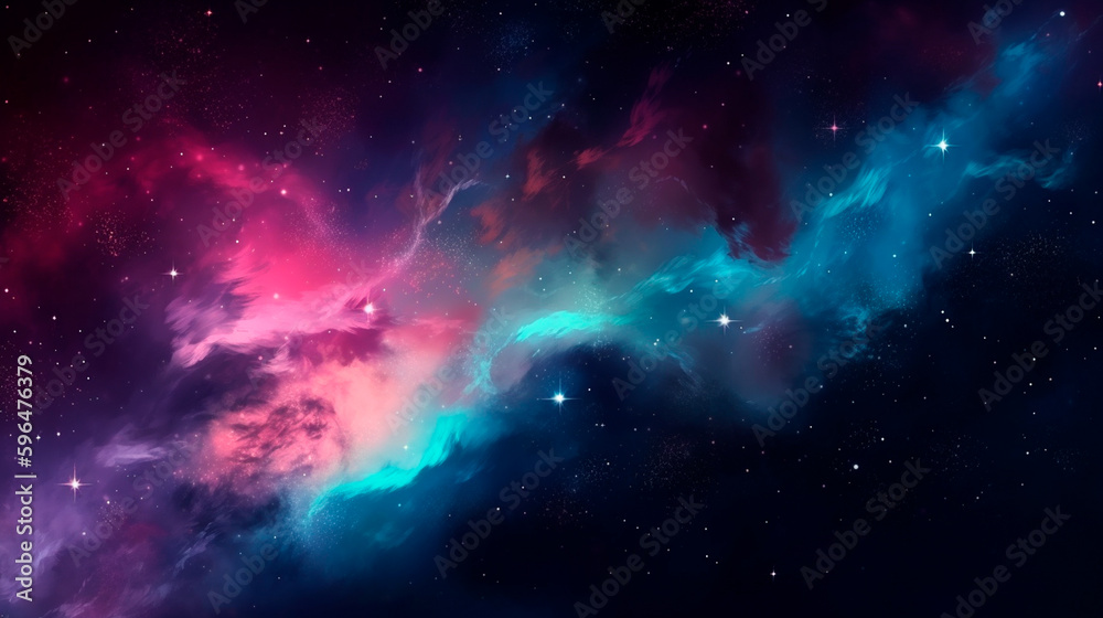 Space nebula night gallaxy illustration. Cosmos universe astronomy. Generative AI