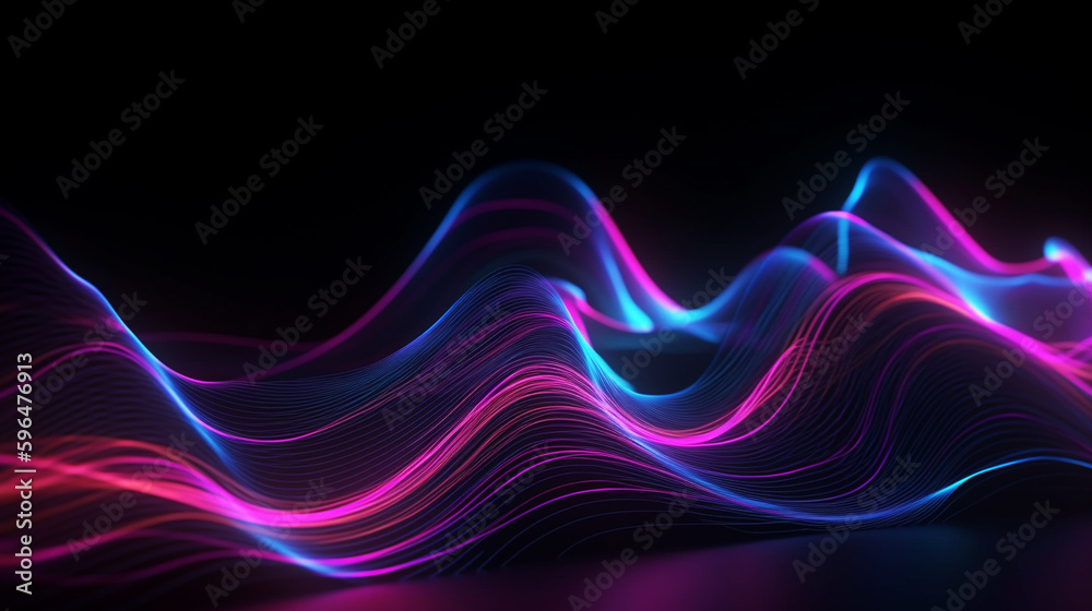 Rounded pink blue neon lines, glowing in the dark. Abstract minimalist geometric background Cyber space. Futuristic wallpaper Generative AI Rounded pink blue neon lines, glowing in the dark. Abstract minimalist geometric background Cyber space. Futuristic wallpaper Generative AI