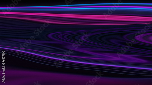 Rounded pink blue neon lines, glowing in the dark. Abstract minimalist geometric background Cyber space. Futuristic wallpaper Generative AI