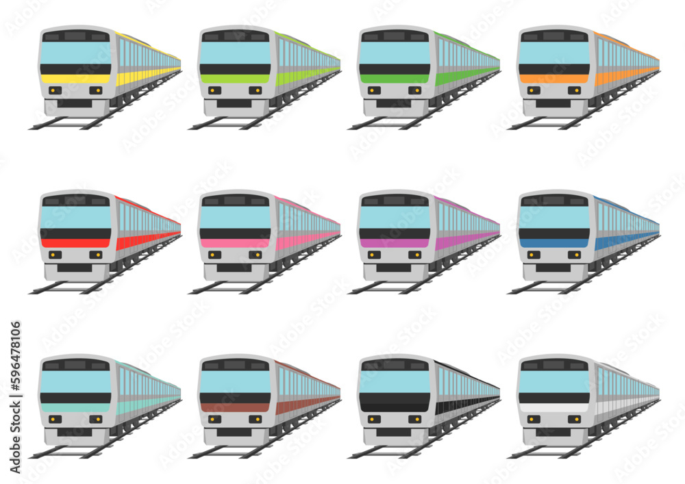 Fototapeta premium 線路を走る電車のイラストのセット_1 