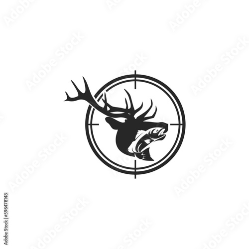 hunting Deer and fish minimalist logo design