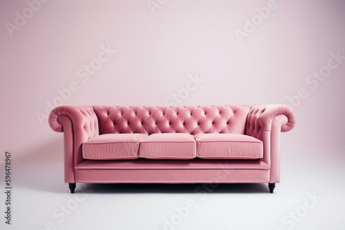 A pink sofa on a white background. Generative AI