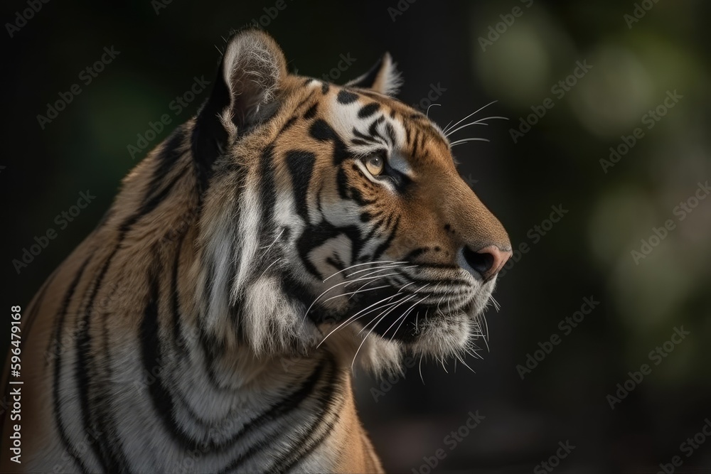 fierce tiger in close-up with blurred background. Generative AI