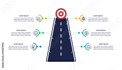 Road to goals infographic design template. Roadmap timeline.