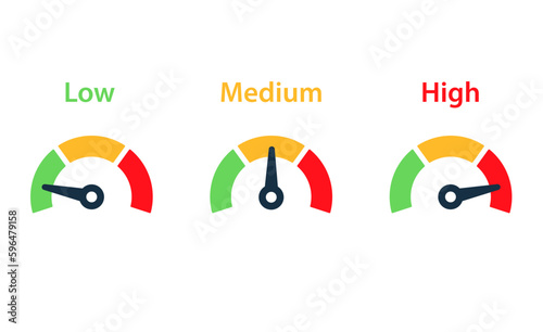 Low Medium High gauge meter icon. Clipart image isolated on white background