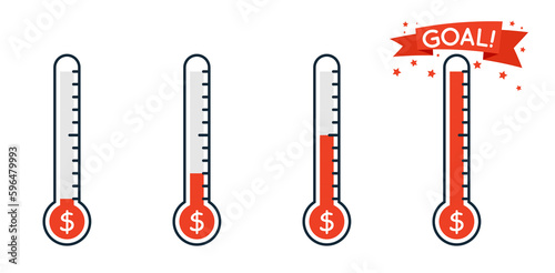Fundraising thermometer at different levels icon. Clipart image isolated on white background
