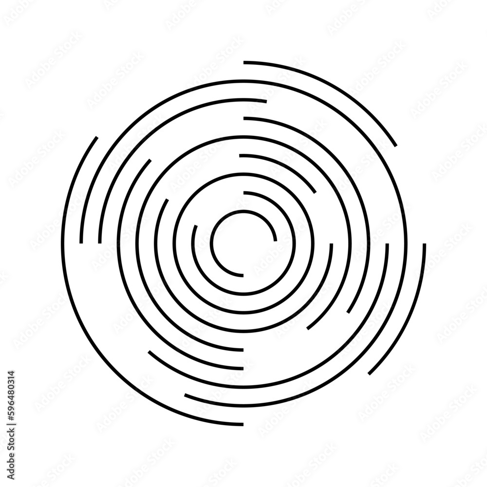 Circular ripple icon. Concentric circles with broken lines. Vortex, sonar wave, soundwave, sunburst, signal signs isolated on white background Circular ripple icon. Concentric circles with broken lines. Vortex, sonar wave, soundwave, sunburst, signal signs isolated on white background