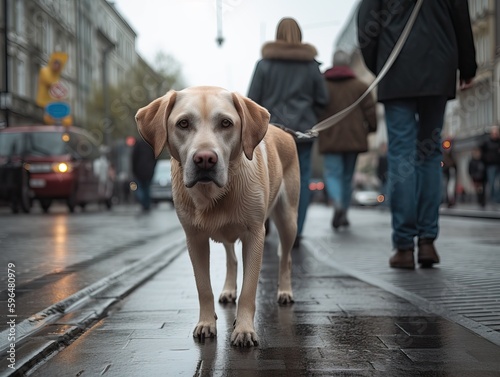 Stadtleben, eine Freundschaft zwischen Mensch und Tier, Hund, generative AI.