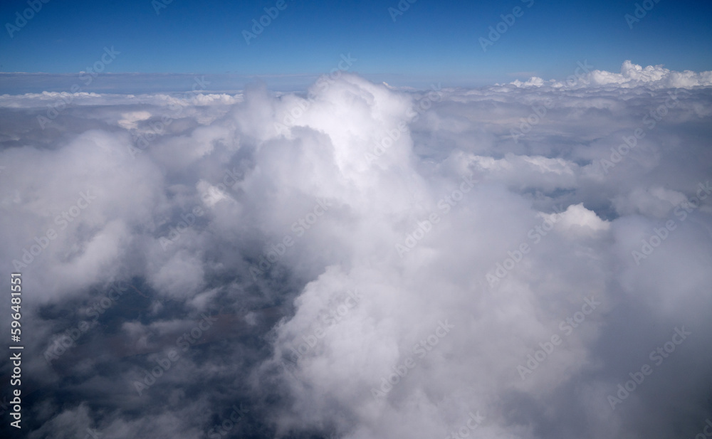 Clouds background. Flying into the clouds.