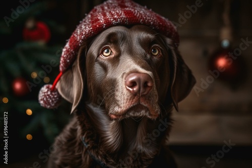 Cute holiday doggo in a festive hat. Generative AI
