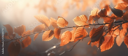 Beautiful autumn leaves on autumn red background sunny daylight horizontal
