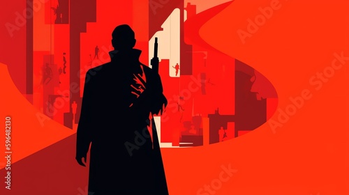 Picture a sleek, minimalist design featuring a silhouette of a secret agent, cloaked in shadow and armed with only a briefcase and a sense of purpose.