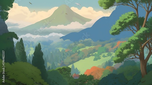 The intricate details of the forest add depth and realism to the anime world.