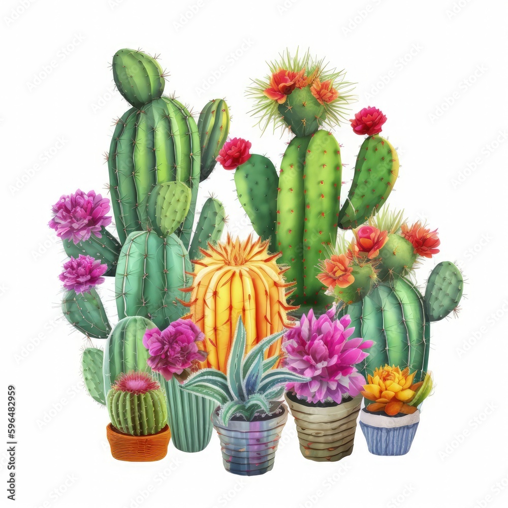 Colorful Cactus Sublimation Clip art 3D white background illustration made with Generative AI 