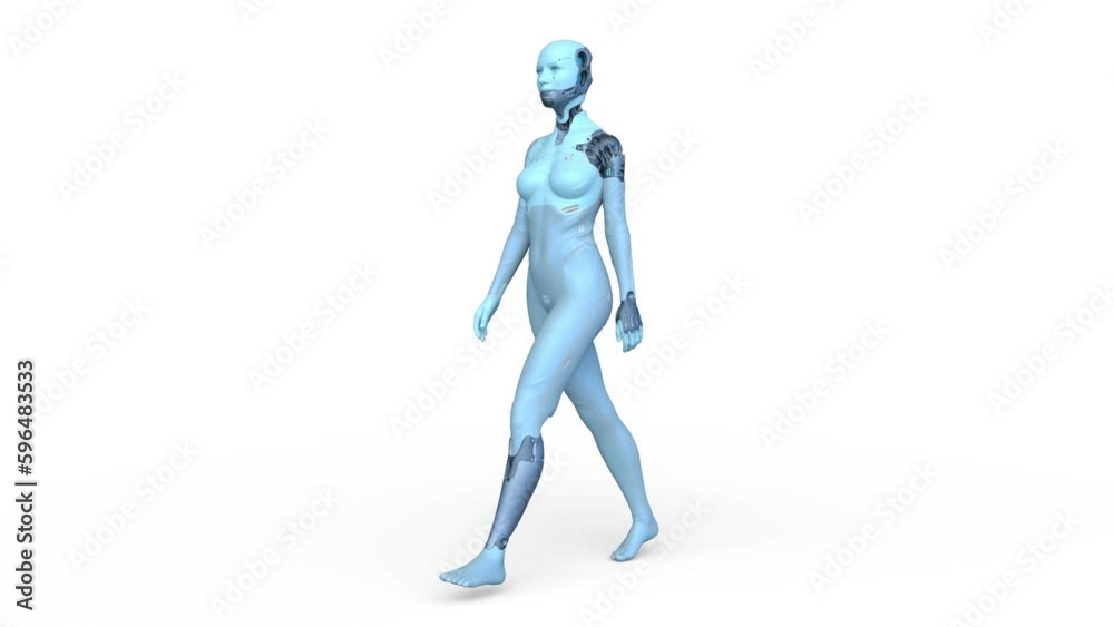 歩く女性サイボーグ