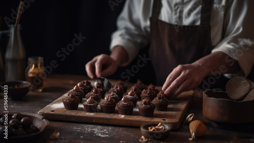 Confectioner Handcrafting Intricate Chocolate Designs  Chef creating handmade chocolates sweets  hands close-up  candy shop concept
