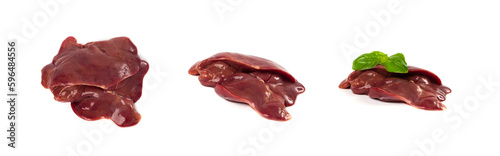 Raw Chicken Liver Isolated, Fresh Hen Offal on White Background