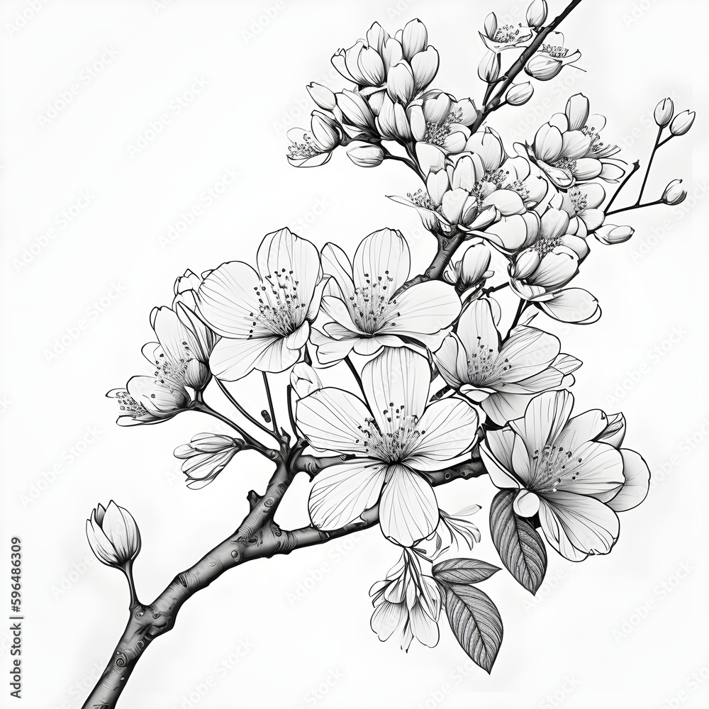 cherry blossom black and white line drawing for coloring thick lines ...