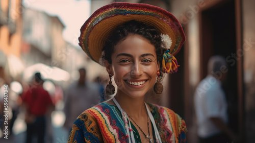 Cinco de Mayo woman with colorful decorations, traditional Mexican symbols, and party elements, perfect for holiday and cultural celebrations, generative AI