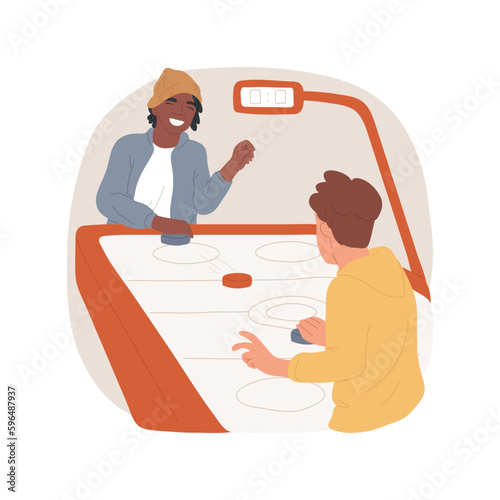 Air hockey isolated cartoon vector illustration. Hanging out in arcades club, leisure time with friends, competition between teens, playing air hockey, entertaimnent, table game vector cartoon.