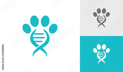 Dog paw with dna molecule logo design