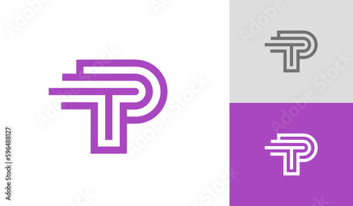Monoline letter PT logo design vector