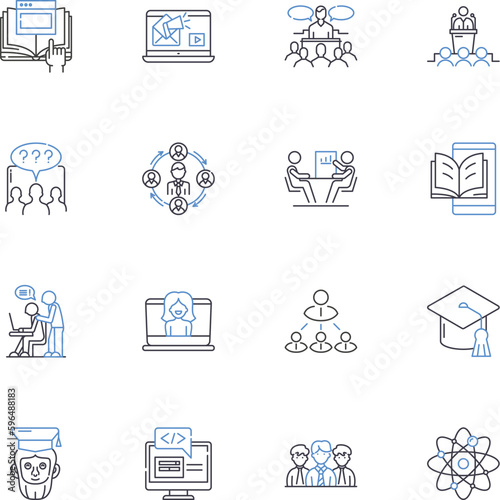 Preaching line icons collection. ermonizing, Evanglizing, Homiletic, Orating, Prophesying, Addressing, Teaching vector and linear illustration. Exhorting, Communicating, Ministering Generative AI