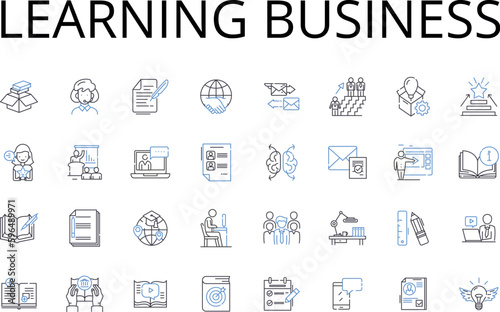 Learning business line icons collection. Pursuing education, Study commerce, Acquiring knowledge, Mastering marketing, Advancing career, Developing vocation, Gaining expertise vector and Generative AI