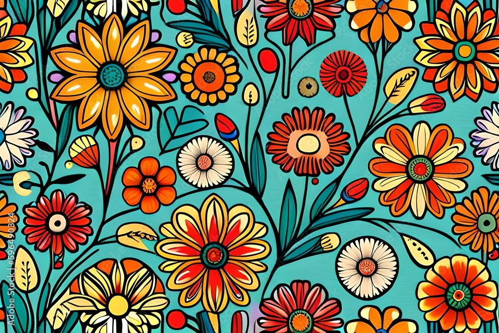 beautiful flowers wallpaper repeating pattern Generative AI