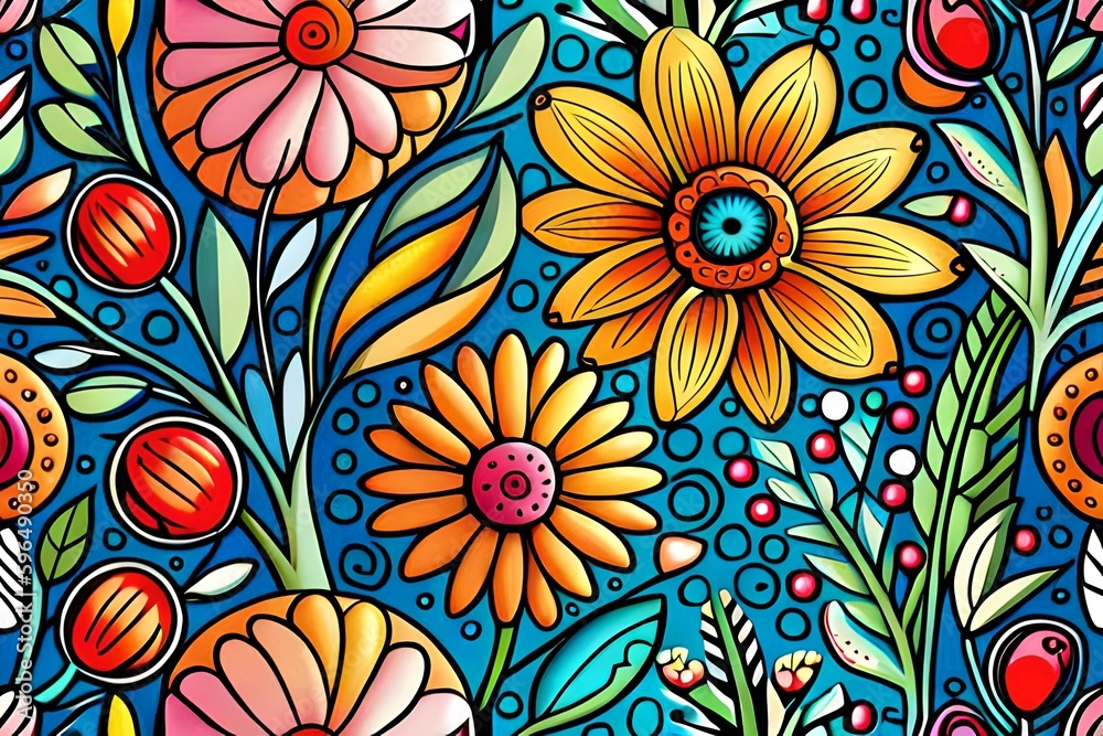 beautiful flowers wallpaper repeating pattern Generative AI