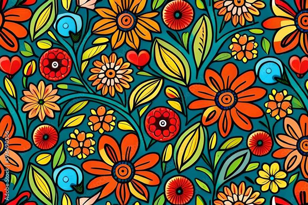 beautiful flowers wallpaper repeating pattern Generative AI