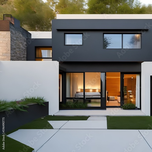 15 A Contemporary-style house with a mix of materials and asymmetrical design4, Generative AI
