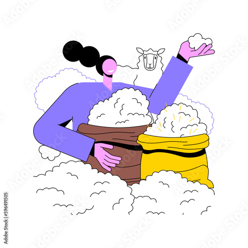 Wool sorting and grading isolated cartoon vector illustrations. Smiling woman sorts wool, agriculture industry, agribusiness secondary production sector, splitting-up of fleeces vector cartoon.