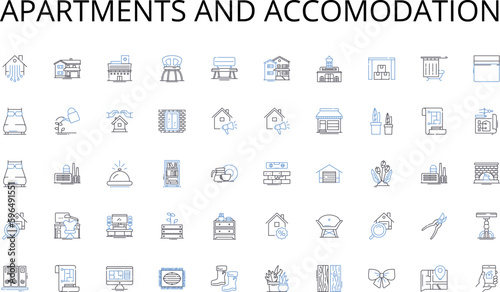 Apartments and accomodation line icons collection. Education, Growth, Learning, Training, Coaching, Mentorship, Skill-building vector and linear illustration. Generative AI