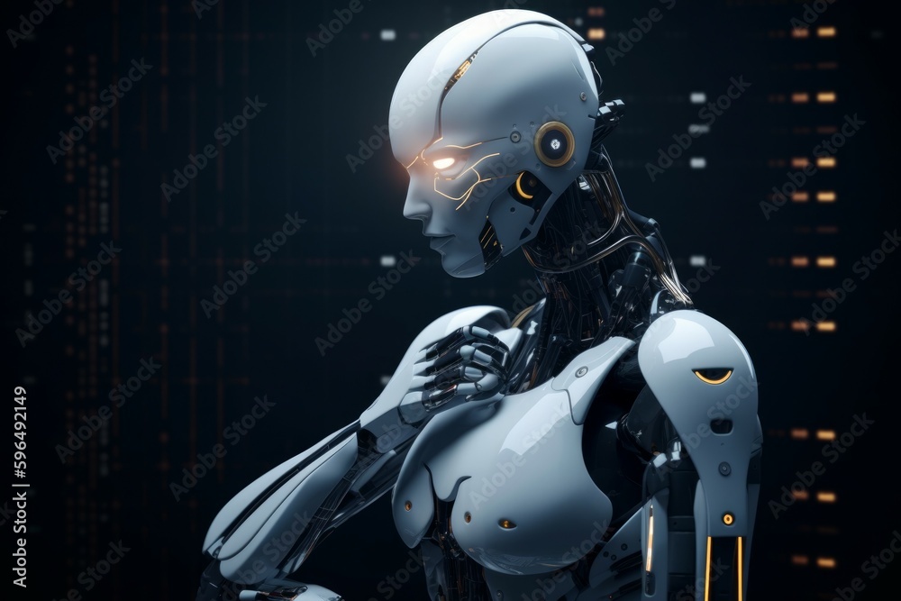 The state-of-the-art white robot is computing the optimal strategy. AI generated, human enhanced The state-of-the-art white robot is computing the optimal strategy. AI generated, human enhanced