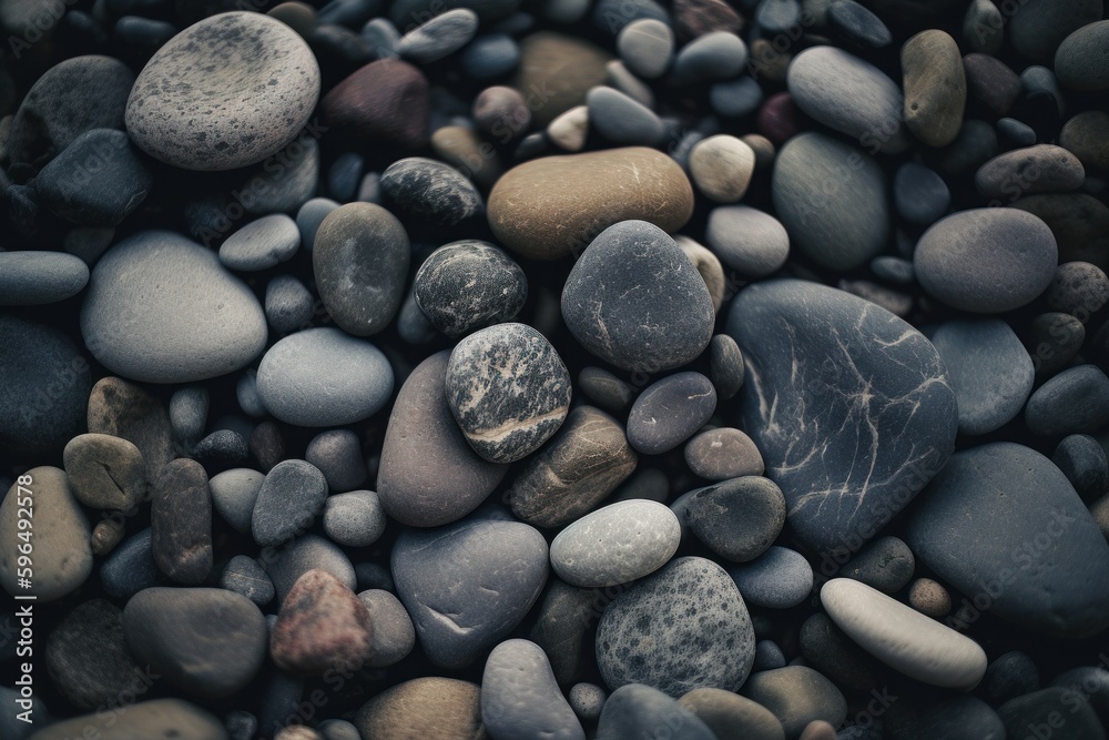 Abstract background with dry dark stones or pebbles, selective focus. AI generated, human enhanced. Abstract background with dry dark stones or pebbles, selective focus. AI generated, human enhanced.