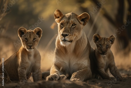 Pride of lions in nature. AI generated  human enhanced