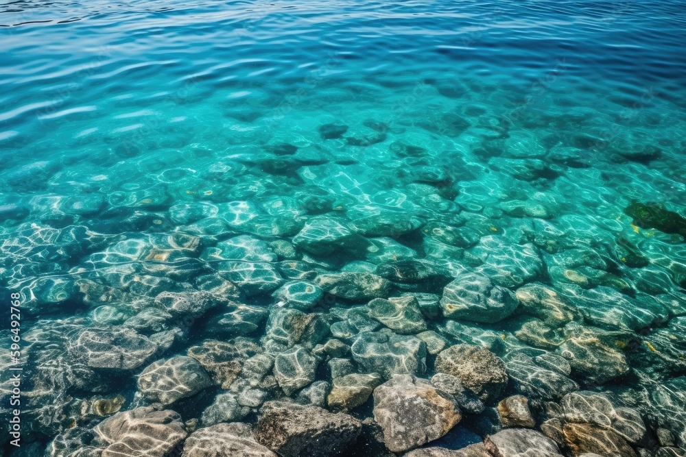 rocks in a calm body of water. Generative AI
