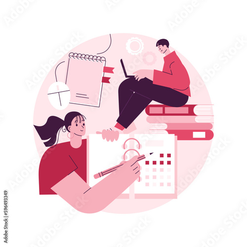 Revision week abstract concept vector illustration. Effective revision, timetables and planning, reading period, exam week, learn everything, student in library, writing notes abstract metaphor.