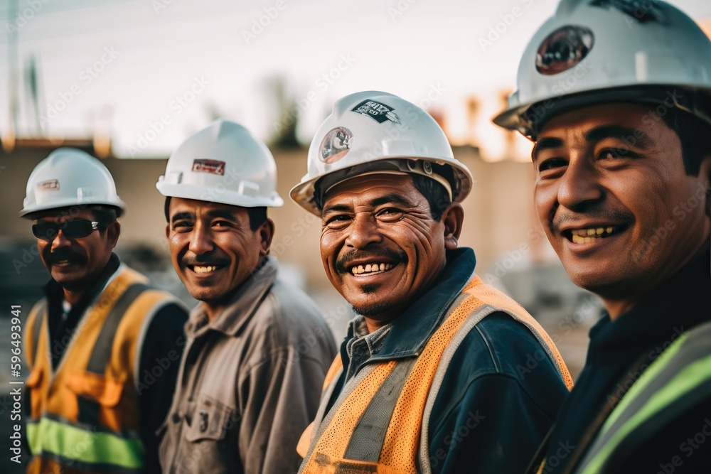 Skilled and cheerful construction workers ready for a hard day's work. Skilled and cheerful construction workers ready for a hard day's work.