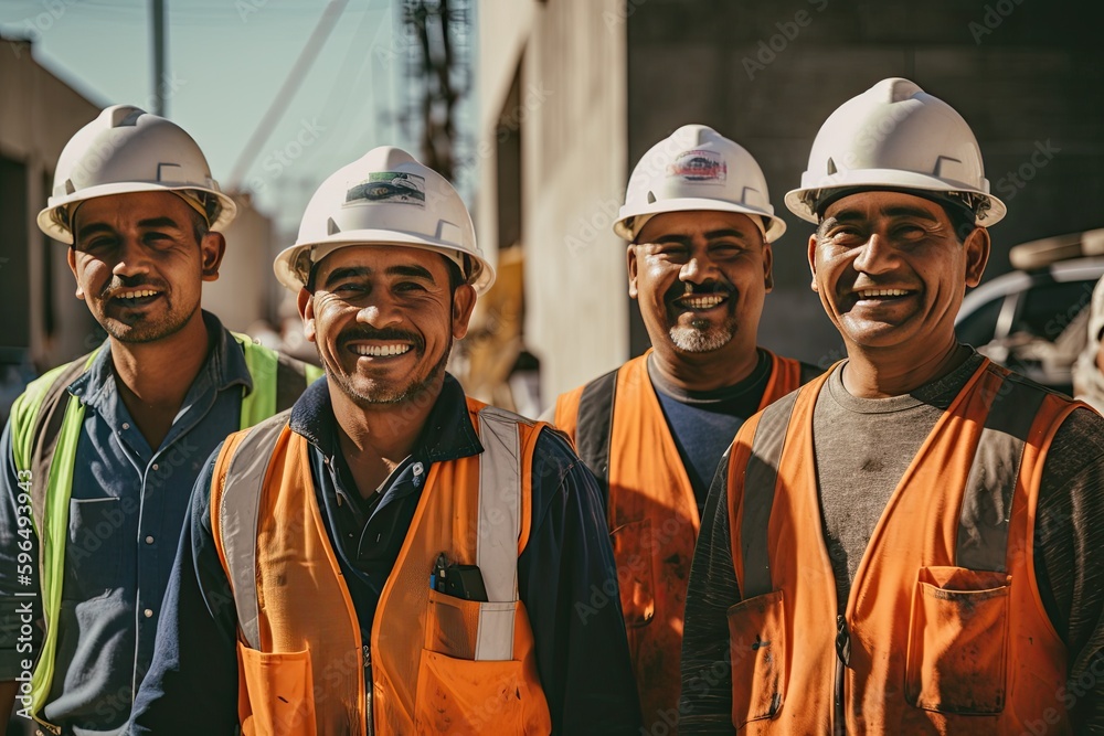 Skilled and cheerful construction workers ready for a hard day's work. Skilled and cheerful construction workers ready for a hard day's work.