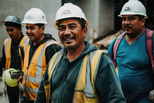 A group of diverse construction workers smiling at the camera