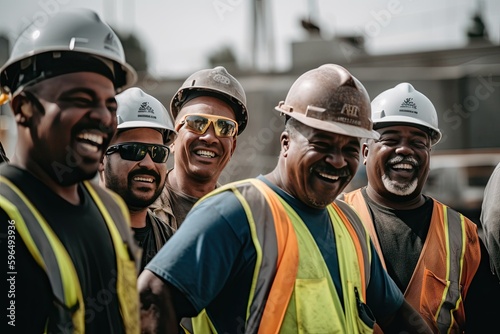 Skilled and cheerful construction workers ready for a hard day's work.