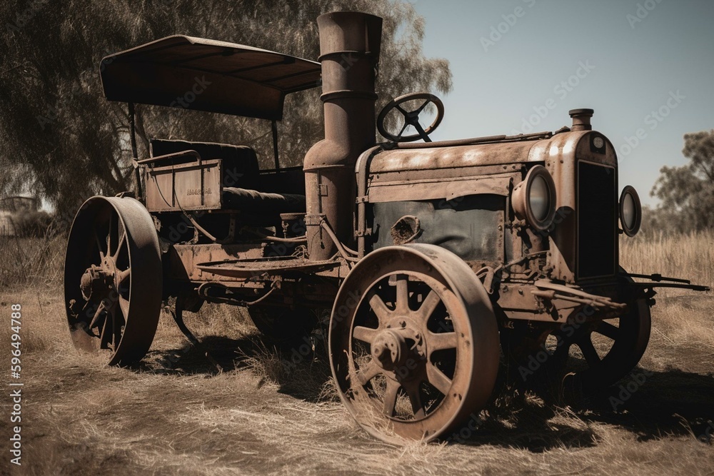 An icon of an antique farm vehicle. Generative AI