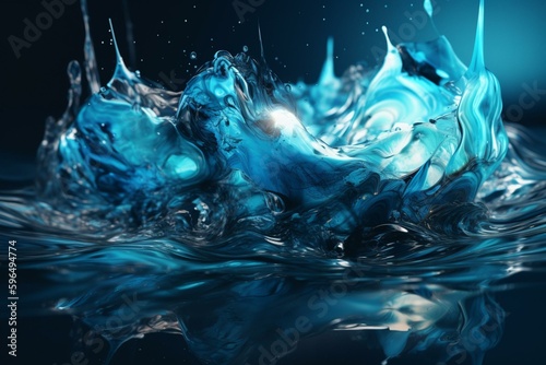 Abstract blue fluid wave art background with flowing liquid. Generative AI