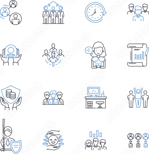 Managerial expertise line icons collection. Leadership, Decision-making, Communication, Strategic, Planning, Organization, Coordination vector and linear illustration. Generative AI