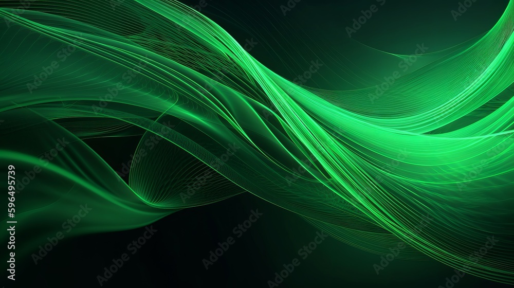 Abstract green waves background, generative ai