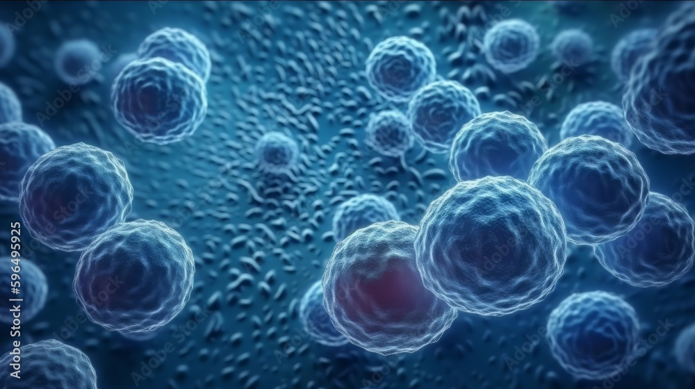 Blue Bacteria Cells Microscopic Size Illustration. Generative ai Blue Bacteria Cells Microscopic Size Illustration. Generative ai
