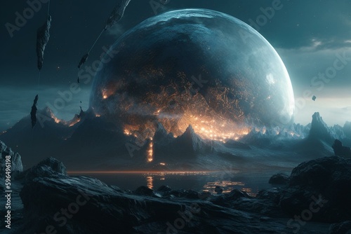 Sci-fi planet art created digitally. Generative AI